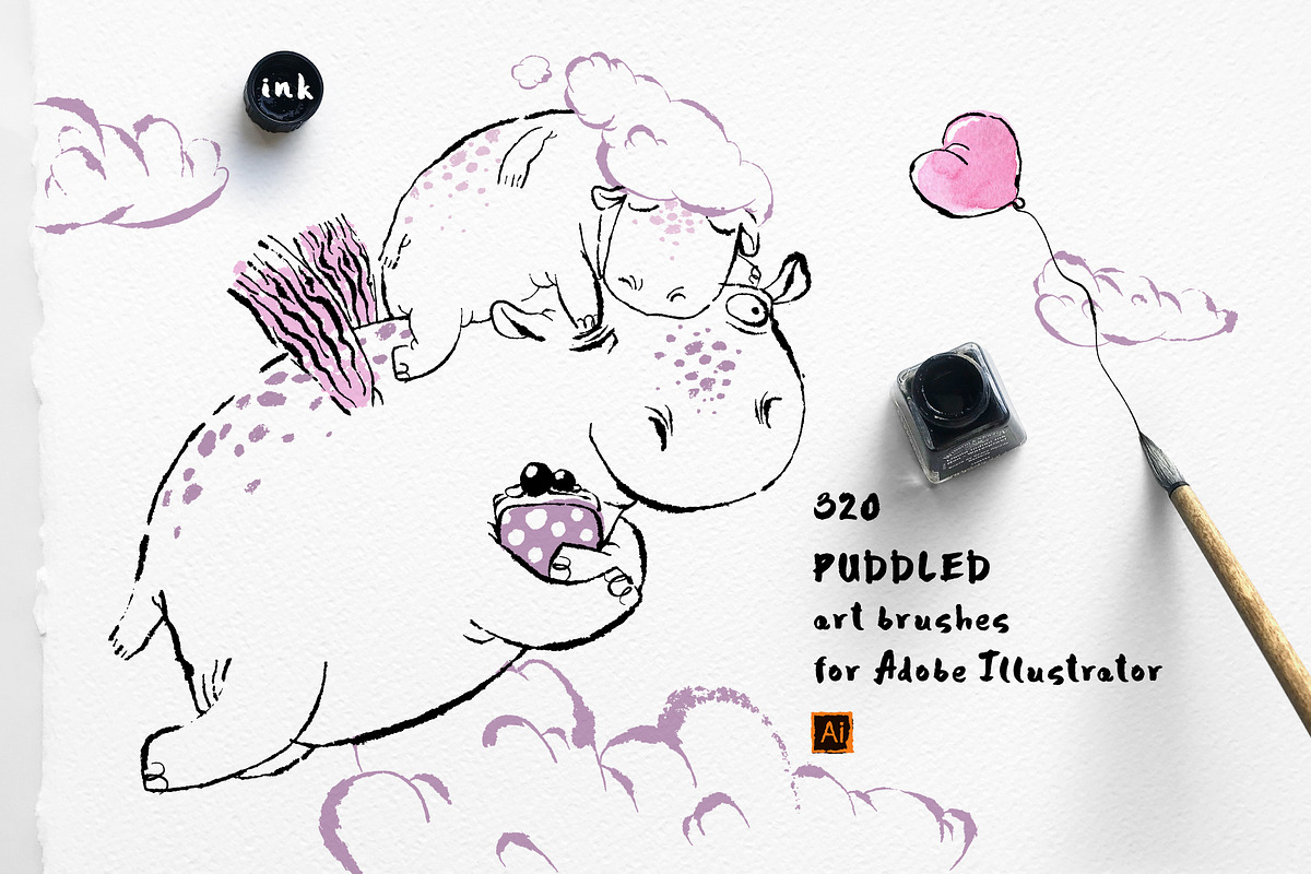 Puddled Brushes for Illustrator, a Brush Add-On by Mazheika Store (Photo 1 of 8)