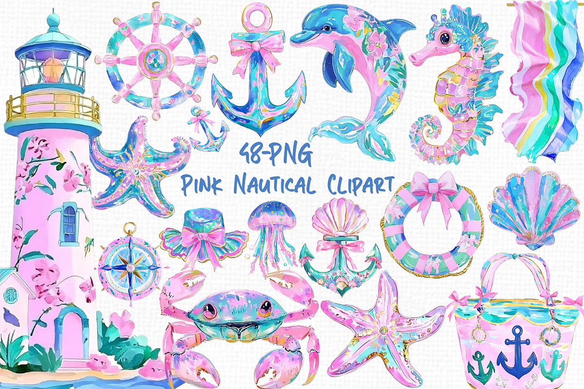 Pink Nautical Clipart, an Illustration by Libby Wishes (Photo 1 of 7)