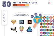 50 Animal Avatar Icons, an Outline Icon by Dighital (Thumbnail 8 of 9)