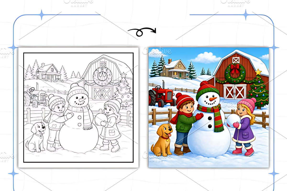 Christmas on the Farm Coloring Pages, a Seasonal Illustration by Design Station (Photo 3 of 8)