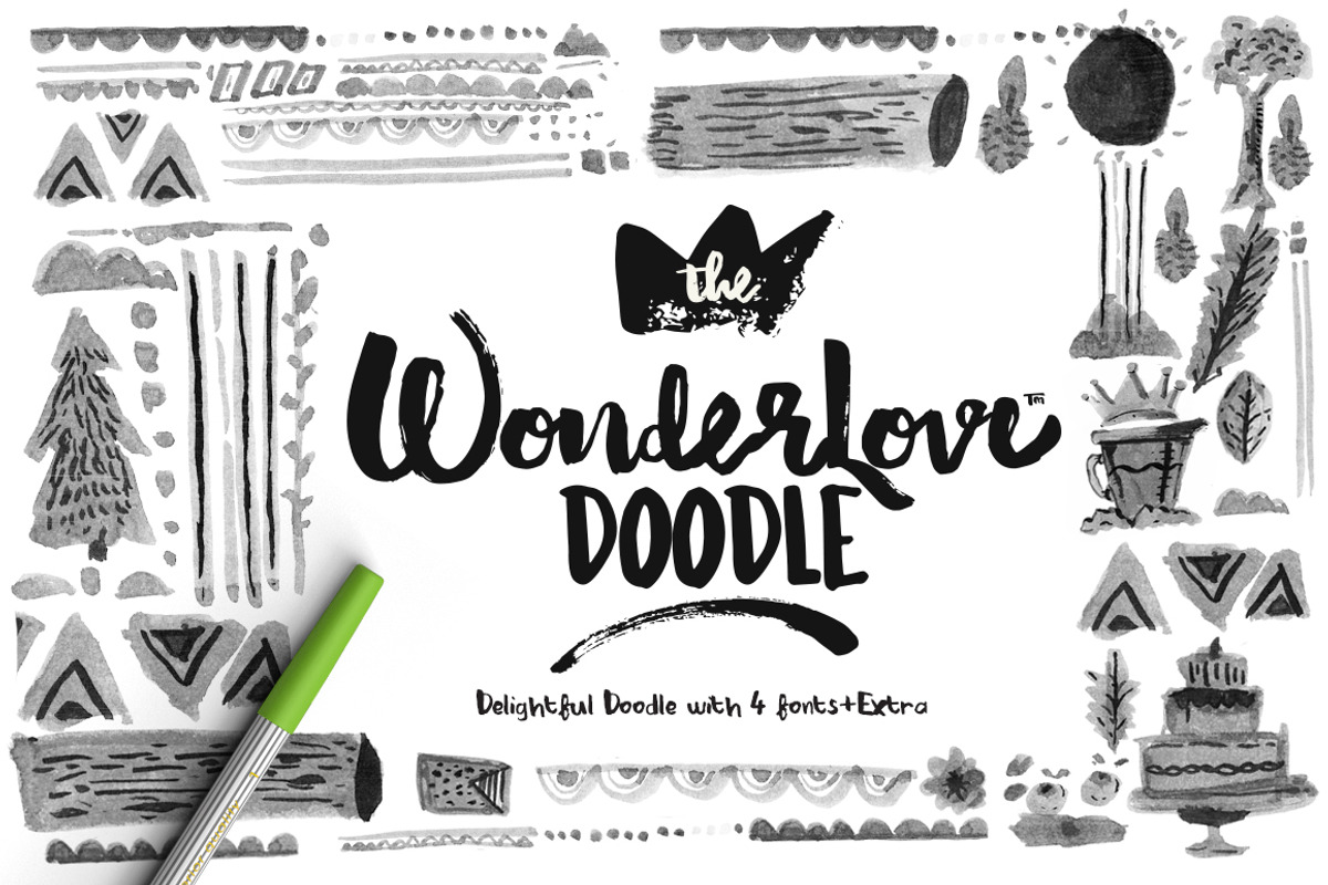 Wonderlove Doodle (4 Fonts)+Extra