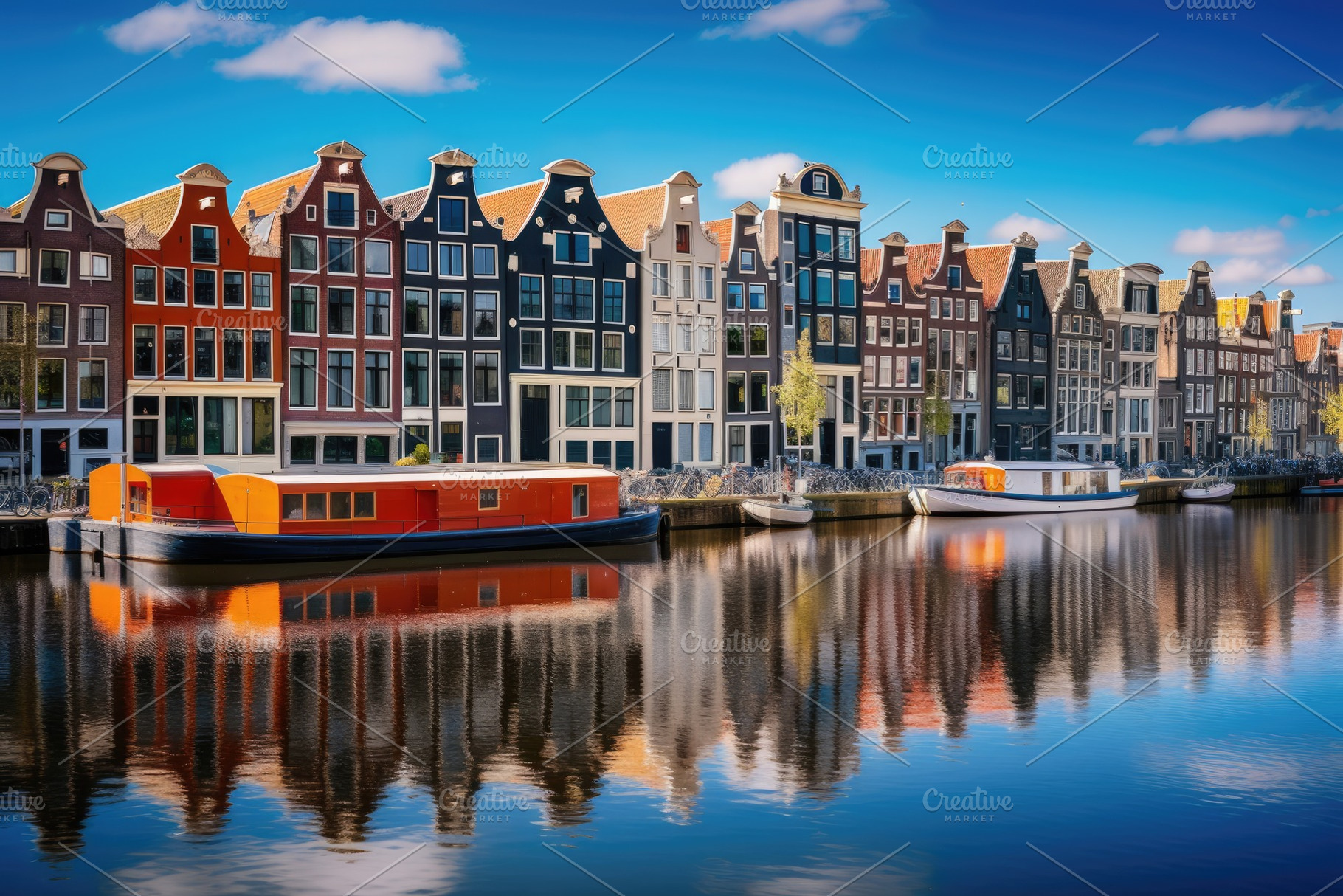 Amsterdam canal with colorful houses, a Photo by Iftikhar Alam