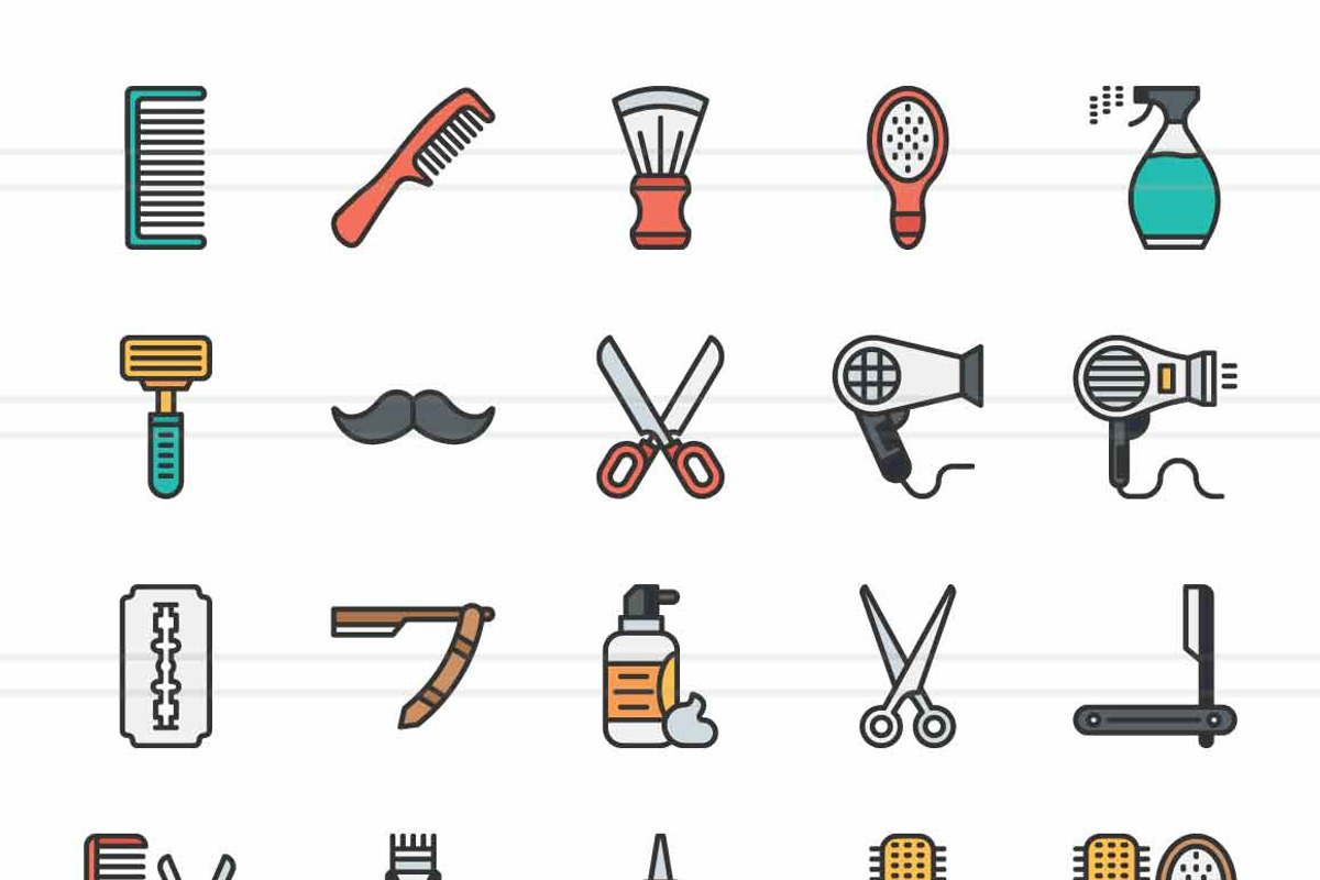 50 Barber’s Tools Filled Line Icons, an Icon by IconBunny (Photo 2 of 2)