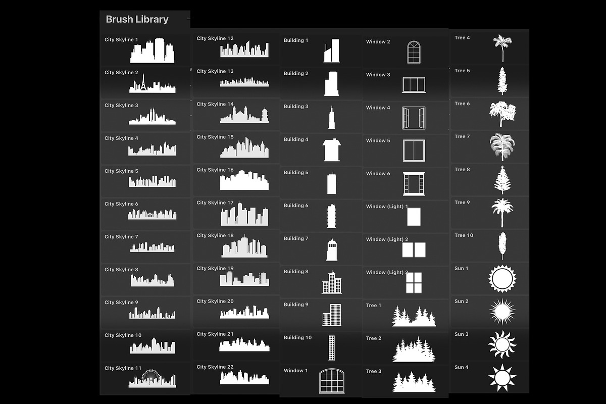 Cityscape Stamp Brushes Procreate, a Brush Add-On by aivos (Photo 5 of 9)