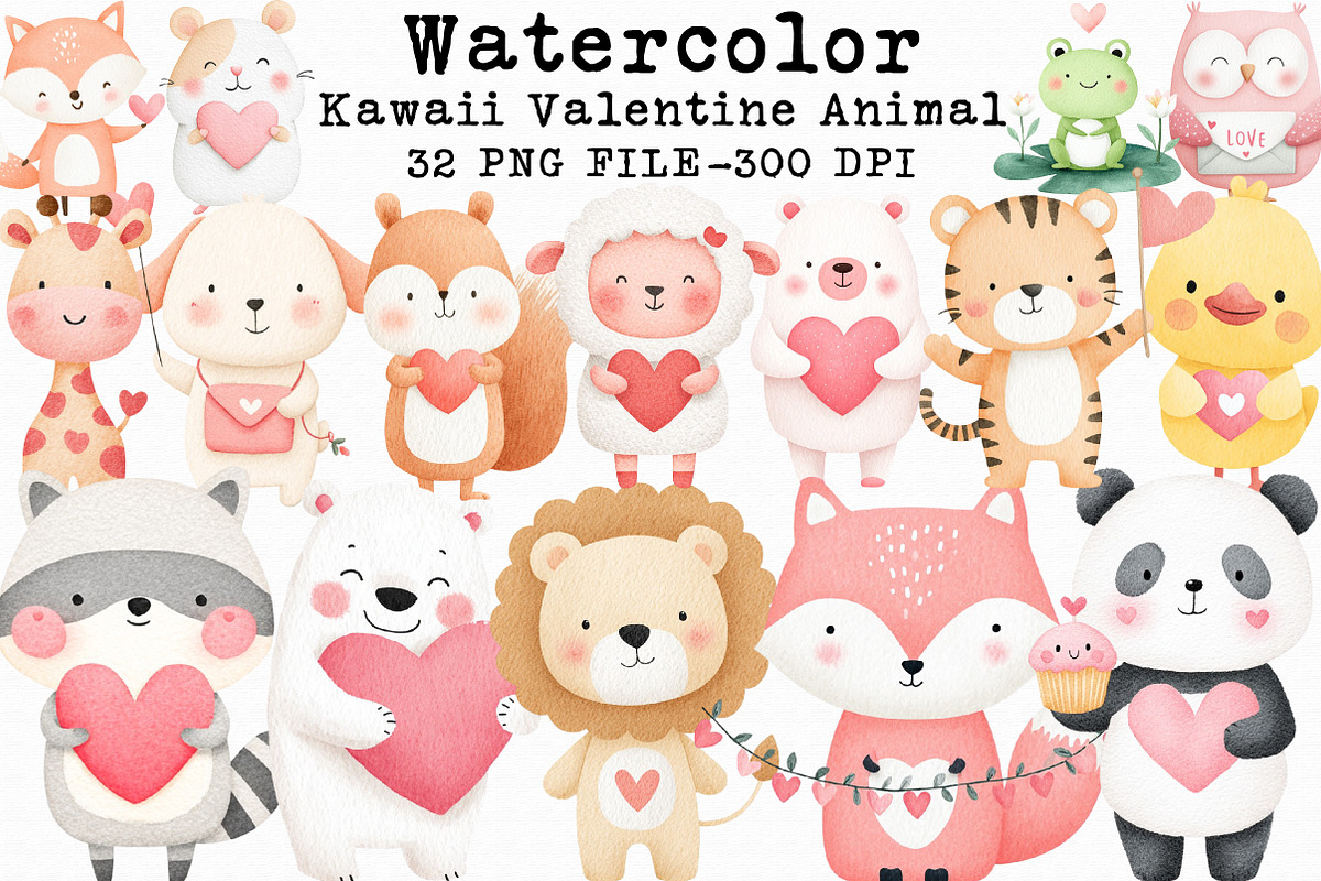 Kawaii Valentine Animal Clipart, an Illustration by Libby Wishes (Photo 1 of 6)