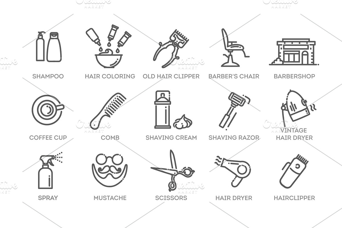 Barbershop Vector Icons Set, an Object Illustration by Tettygreen (Photo 2 of 3)