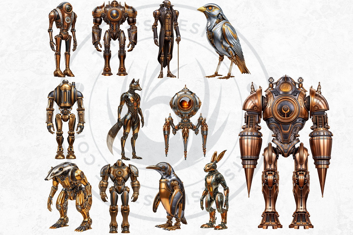 Steampunk Robots Cliparts, a Decorative Illustration by ThatsDesignArt (Photo 7 of 13)