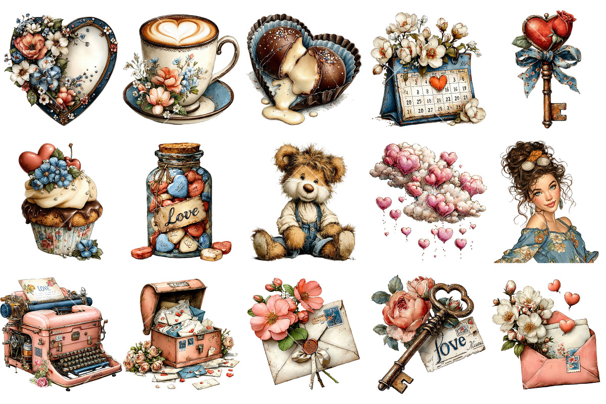Floral Valentine's Day Clipart, an Illustration by OK Design (Photo 3 of 6)
