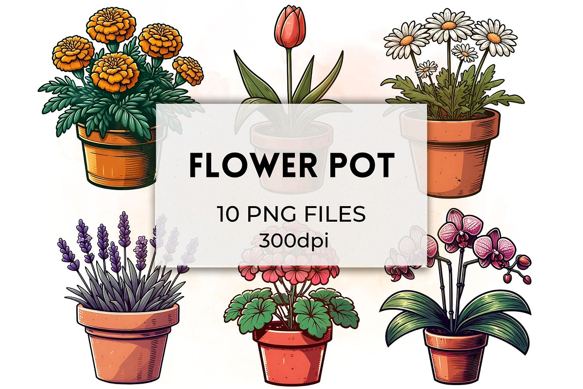 Flower Pot Clipart Garden PNG Art, a Decorative Illustration by QM_ART (Photo 1 of 7)