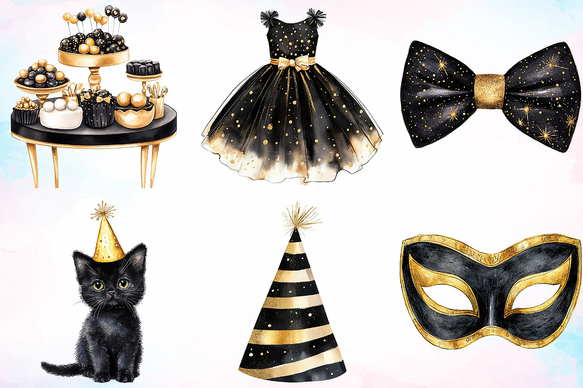 Luxury Black Kids Birthday Clipart, a Seasonal Illustration by Canvas Craft (Photo 3 of 4)