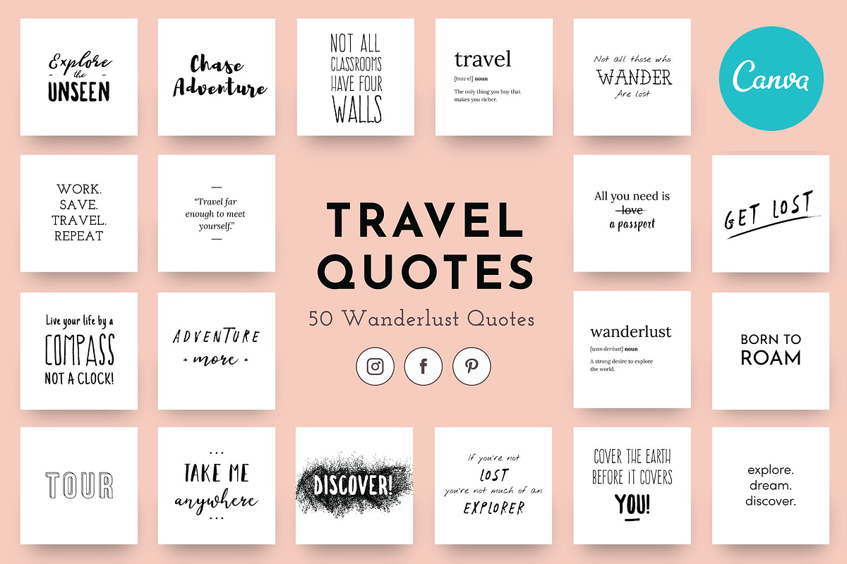 Travel Quotes - 53 Wanderlust Quotes, a Social Media Template by Delightful Design (Photo 1 of 11)