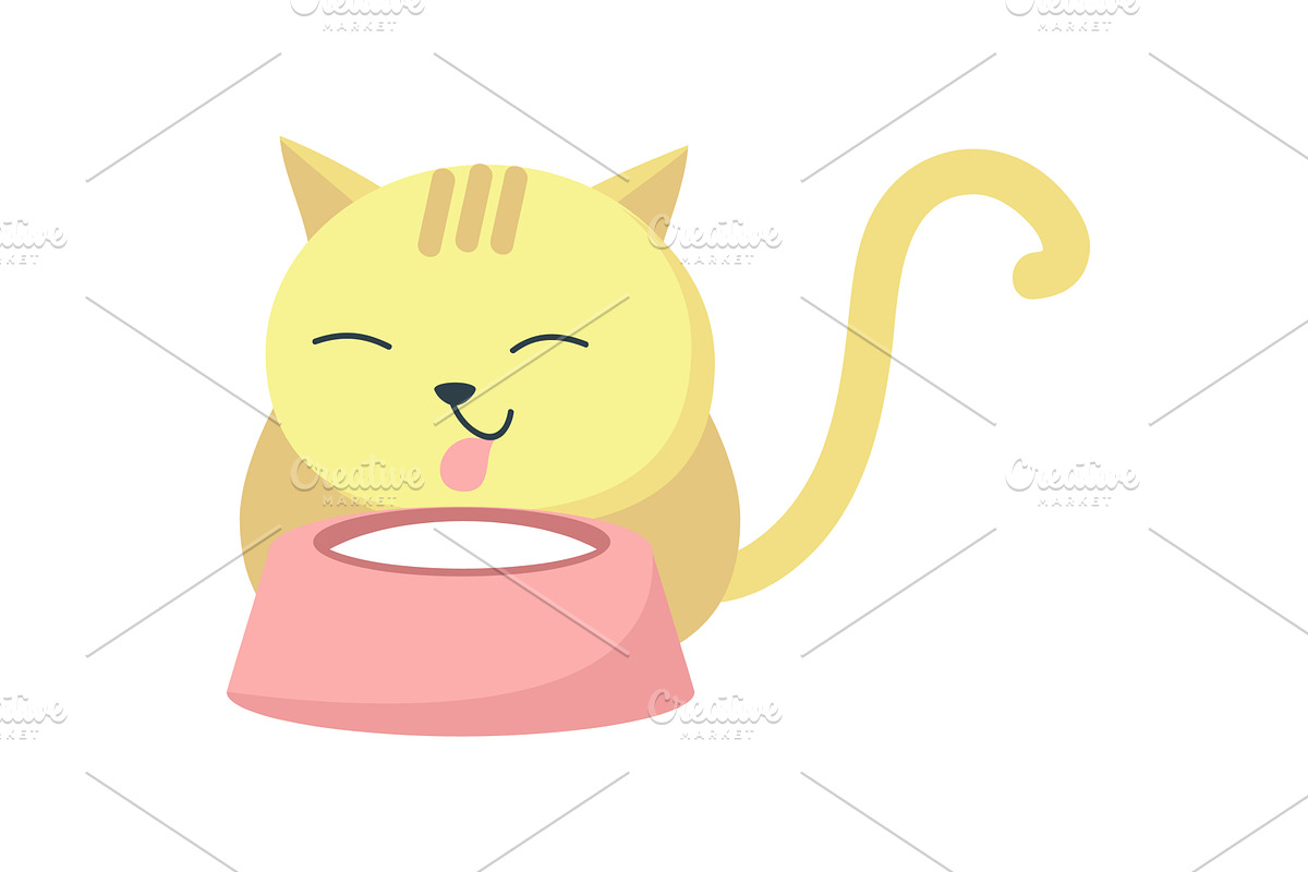 Funny cat drinking milk from bowl, an Animal Illustration by SiberianArt