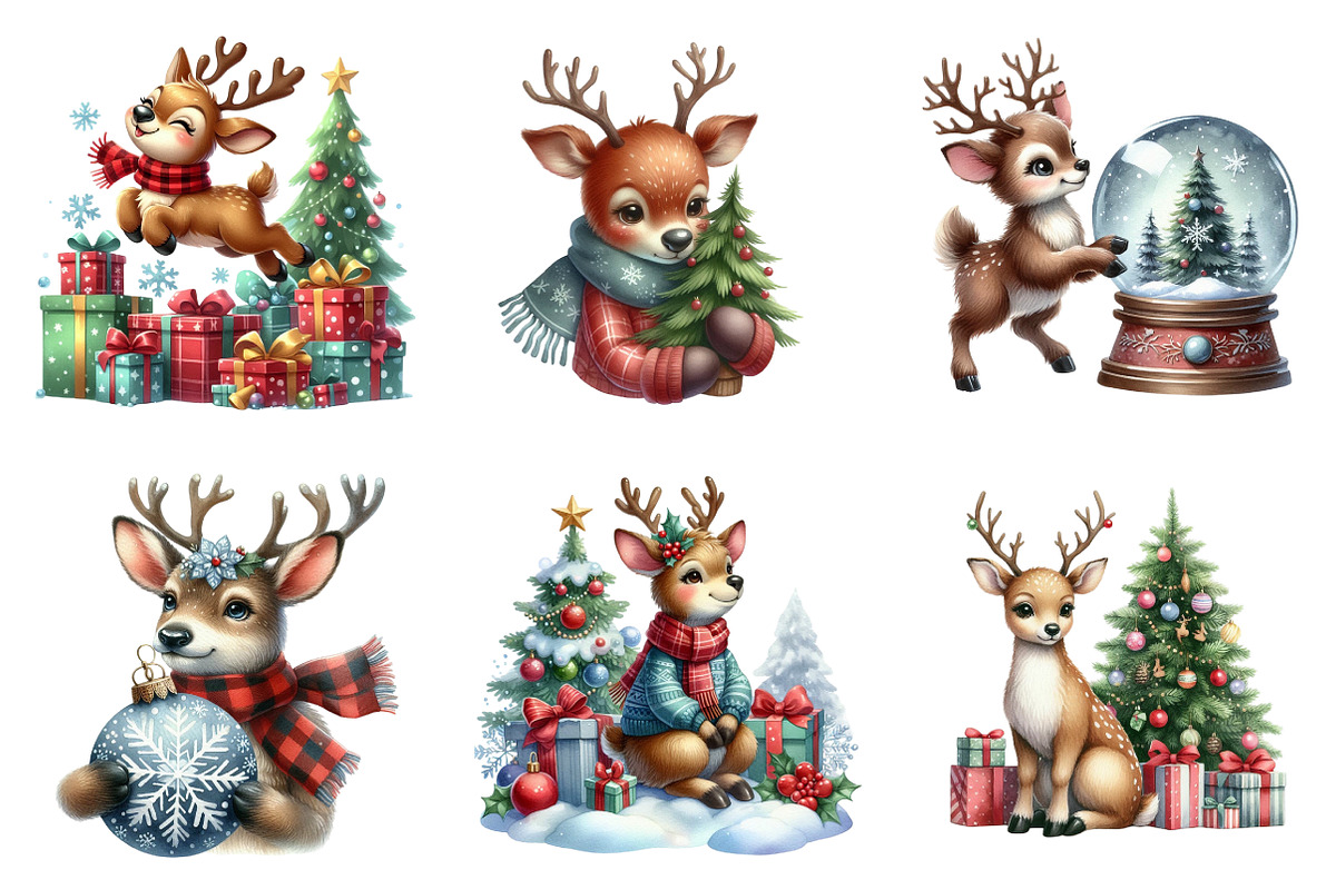 Watercolor Cute Reindeer Clipart Png, an Illustration by SinaCreation (Photo 4 of 7)