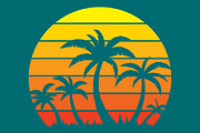 Retro Vintage Sunset And Palm Trees, a Seasonal Illustration by Schwegel Illustration (Thumbnail 1 of 2)
