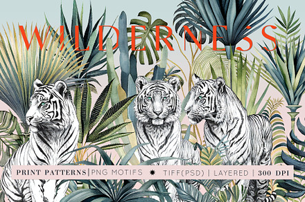 Wilderness, luxury tropical Patterns, a Wallpaper Graphic by Pink Linen