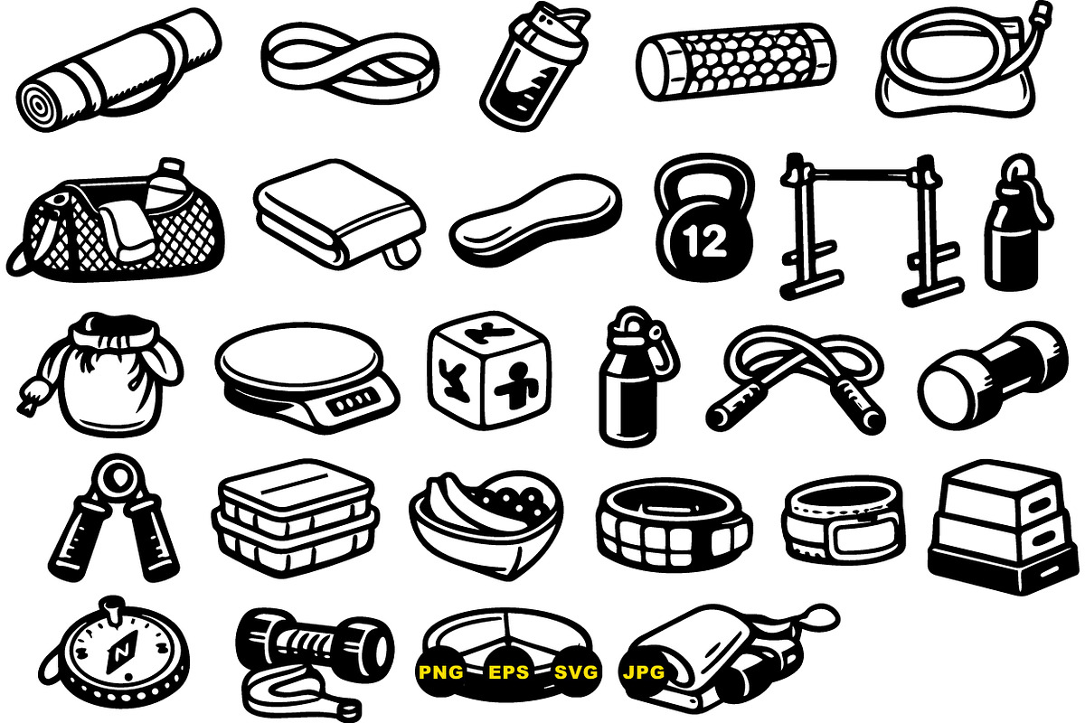 Hand Drawn Fitness Equipment Icon Pa, an Illustration by designvectx (Photo 3 of 3)
