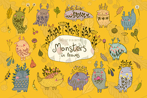 Set Of Monsters In Leaves