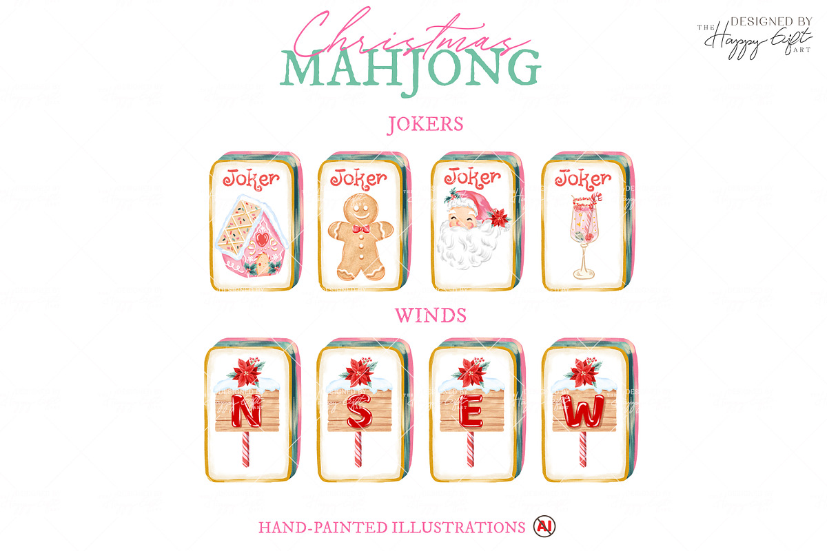 Chinoiserie Christmas Mahjong, a Decorative Illustration by TheHappyGiftArt (Photo 4 of 9)
