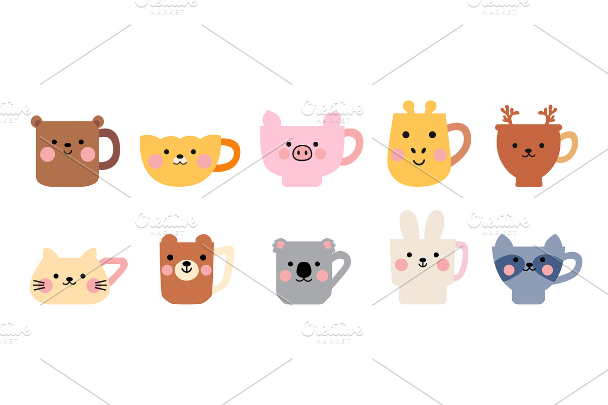 Kawaii children mugs. Mug with cute, a Food Illustration by Valerie Bodnar