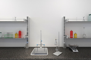 shelves with test tubes
