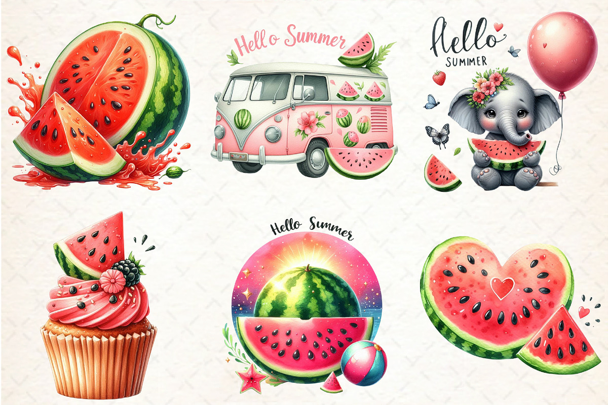 Hello Summer Juicy Watermelon Clipar, an Illustration by Libby Wishes (Photo 3 of 5)