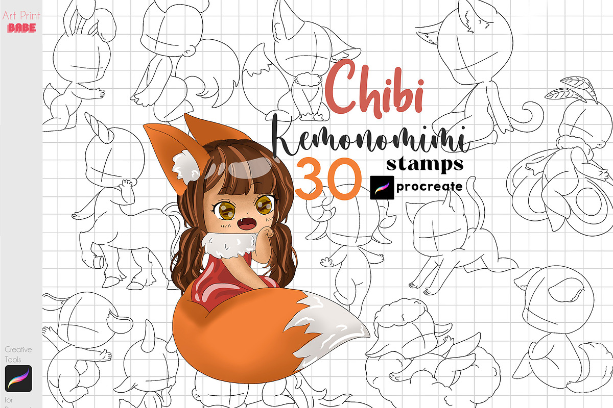 Procreate Chibi Kemonomimi Animal, a Brush Add-On by ArtPrintBabe (Photo 1 of 3)