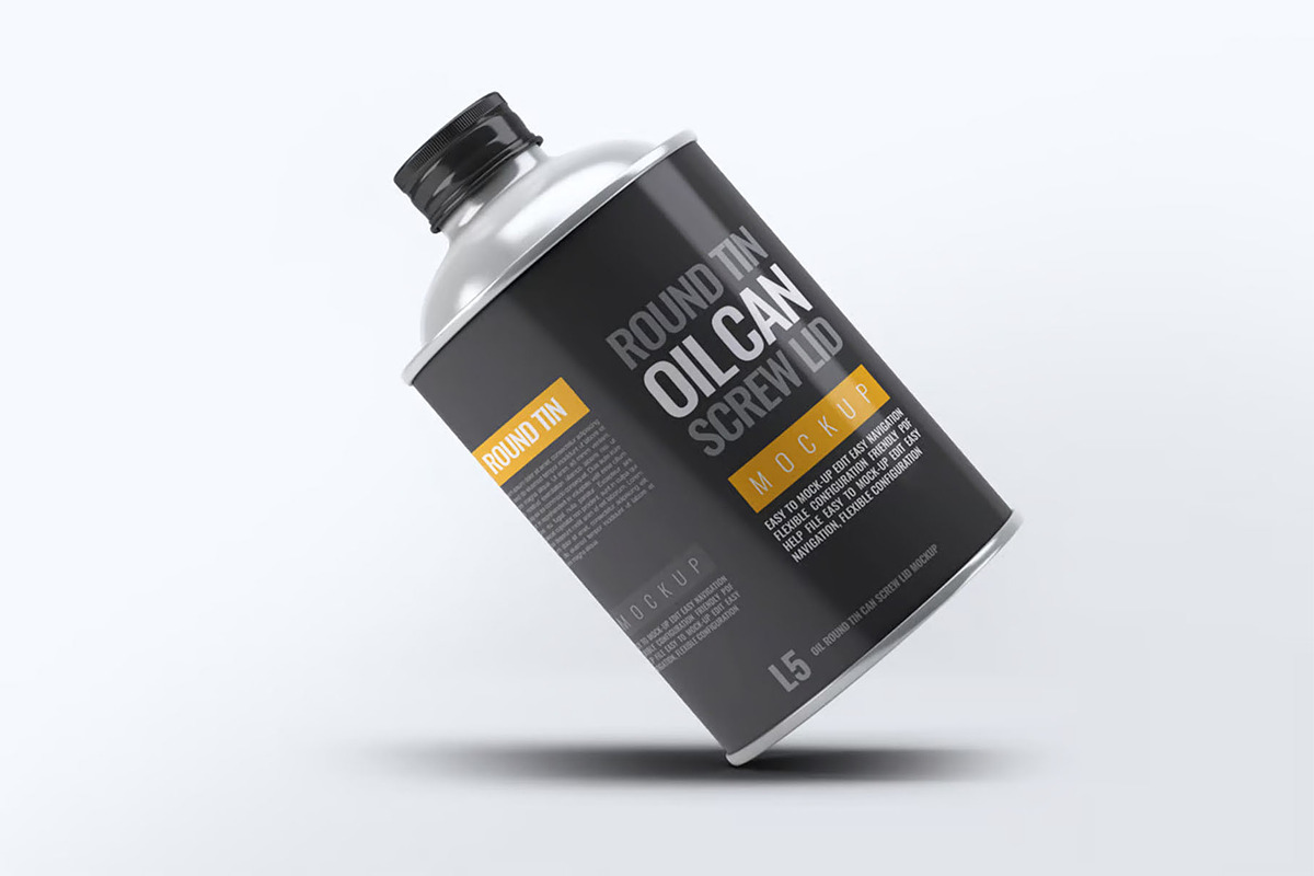 Oil Round Tin Can Screw Lid Mockup, an Advertising Mockup by Hubzway (Photo 3 of 7)