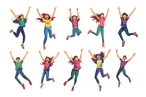 Cartoon jumping happy girls. Joyful, an Object Illustration by Stock-Smart-Start