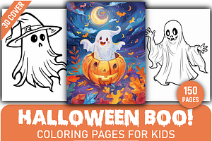 150 Cute Halloween Boo Coloring Page