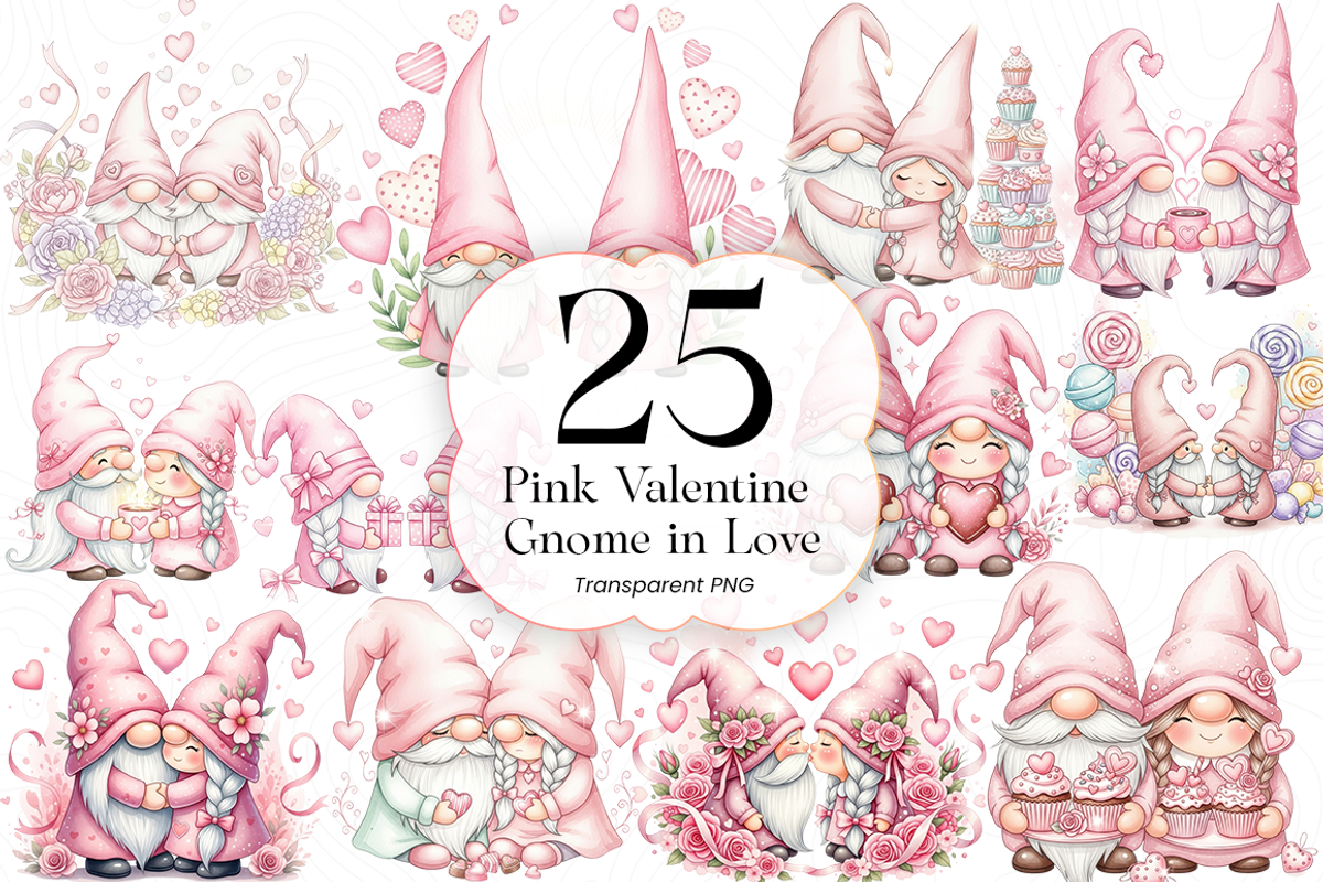 Pink Valentine Gnome PNG Clipart, an Object Illustration by KennedyStudio (Photo 1 of 5)