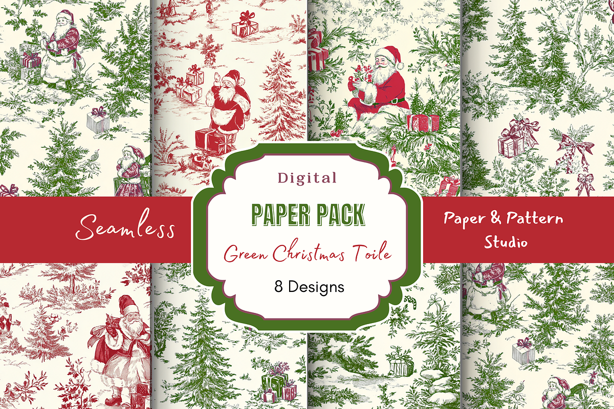 Green Christmas Toile Digital Paper, a Pattern Graphic by Paper & Pattern Studio (Photo 1 of 9)