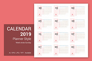 Calendar 2019 Planner Design, a Stationery Template by WORAKAMON Design Studio (Thumbnail 3 of 5)