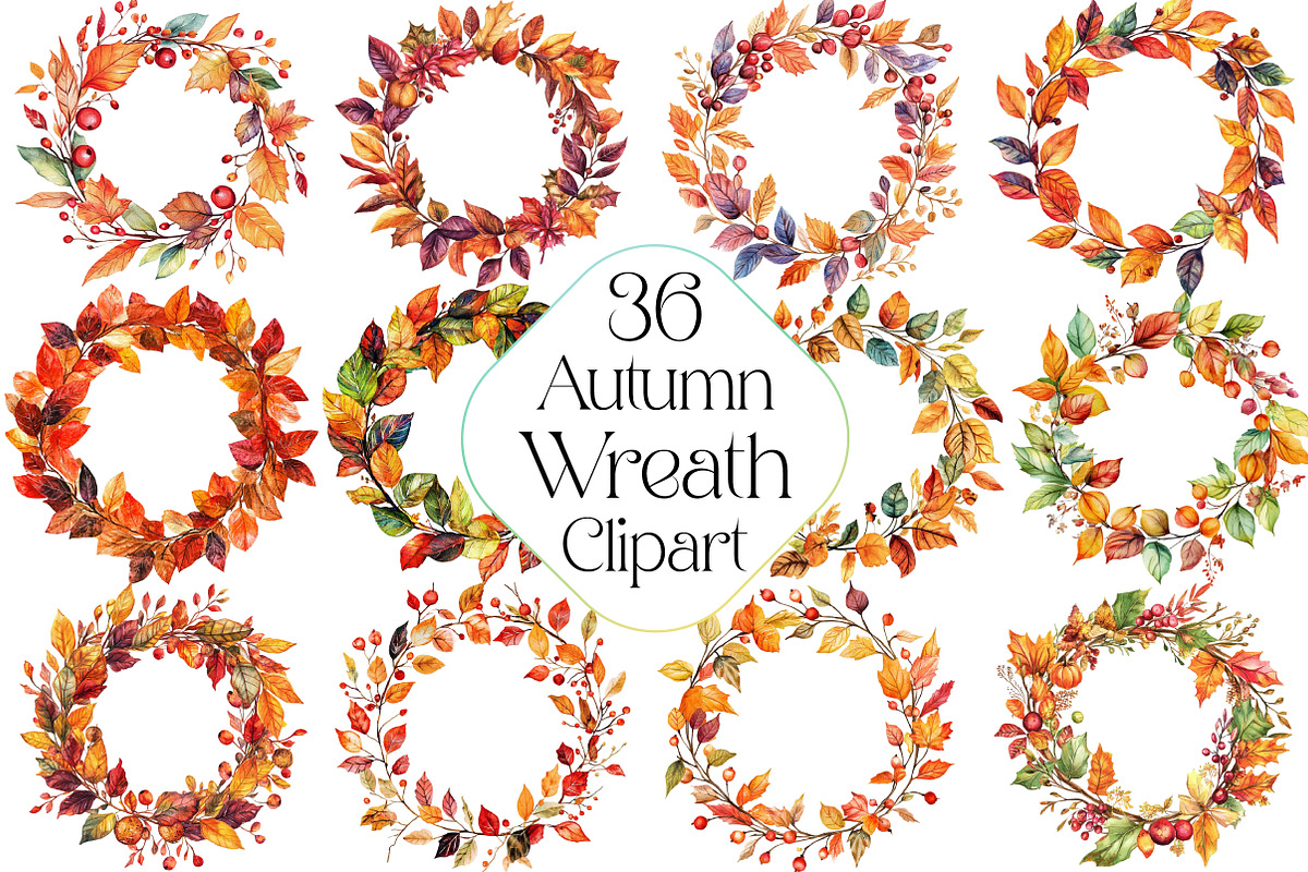 Watercolor Autumn Wreath Clipart, an Illustration by DreamPrint404 (Photo 1 of 5)