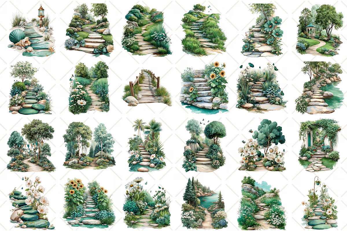 Whimsical Summer Pathway Clipart, an Illustration by Black Bird Studio (Photo 2 of 5)