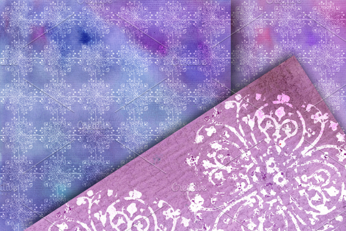 Purple Watercolor Damask Set preview 2