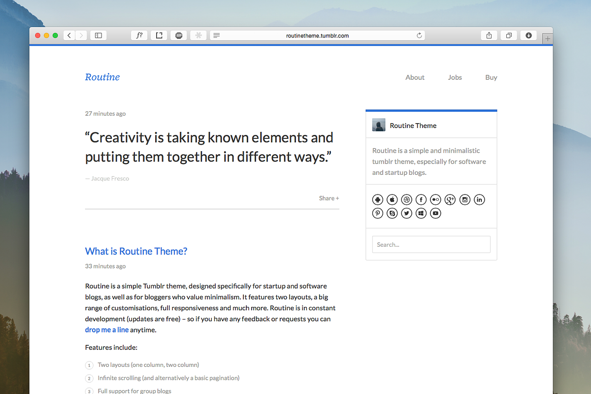 Routine ~ a solid tumblr theme, a Websites & App Template by Fabian Schultz (Photo 3 of 5)