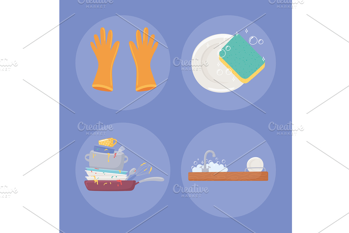 icon set of washing dishes, an Object Illustration by studiogstock