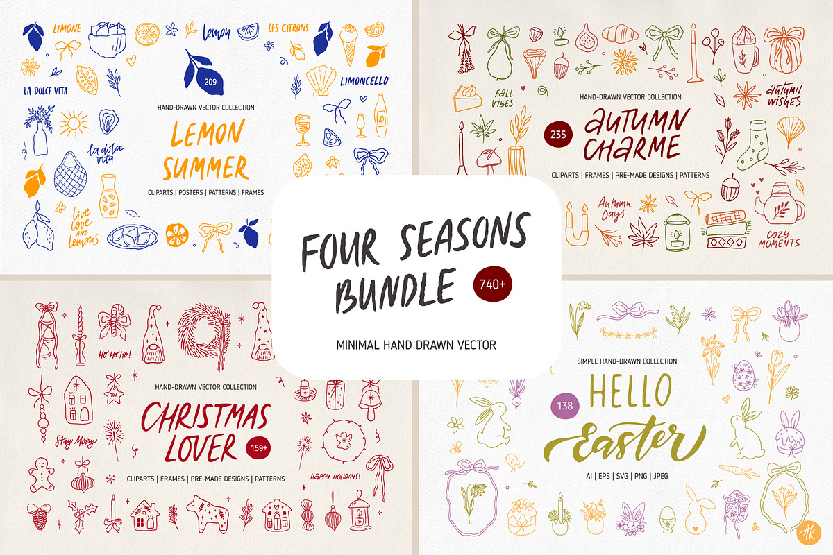 Four Seasons Line Art Bundle, a Seasonal Illustration by Alena Koval (Photo 1 of 17)