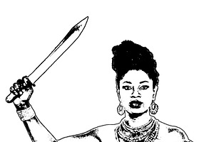 Afro woman in traditional ethnic dress with blade isolated graph, a Person Illustration by DanFLCreativo