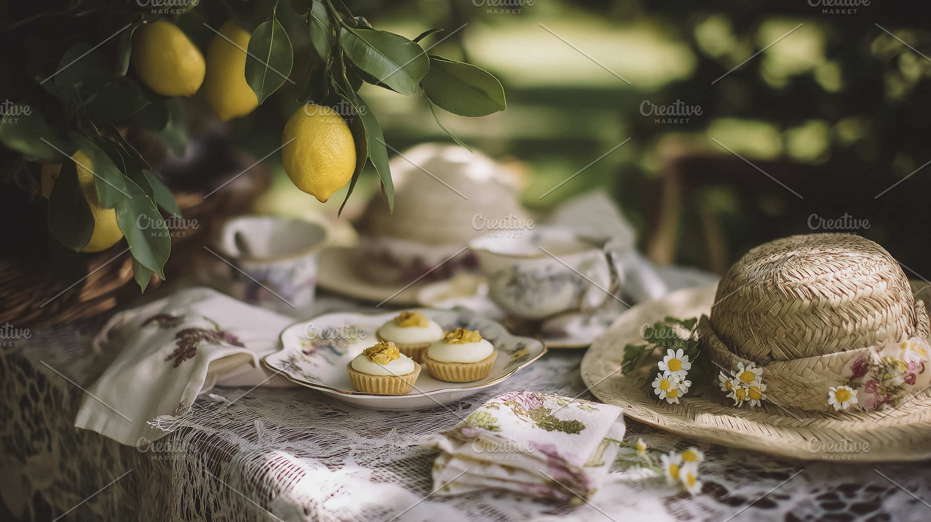 Summer garden by the lemon tree, countryside nature, a Food & Drink Photo by Studio ANNA