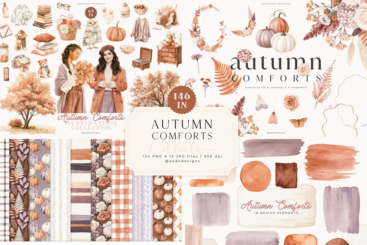 Autumn Comforts Collection, a Seasonal Illustration by PeDe Designs (Photo 1 of 20)