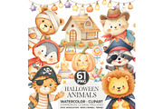 Halloween Animals Clipart Watercolor, an Animal Illustration by CharmClipart (Thumbnail 1 of 8)
