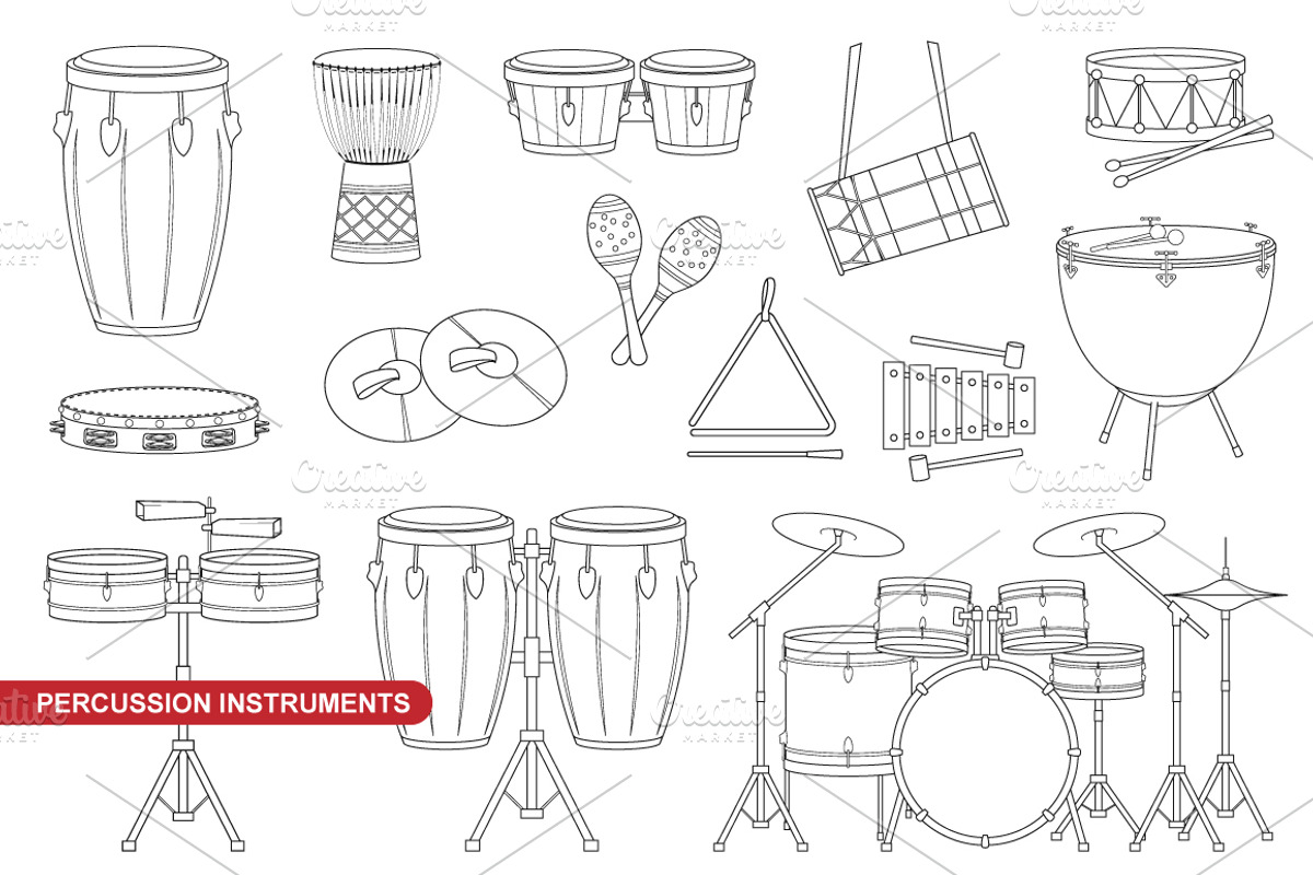 50x Musical Instruments for Coloring