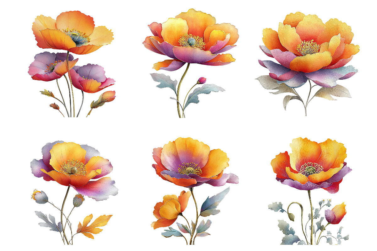 Whimsical spring poppy flowers Png, an Illustration by SinaCreation (Photo 5 of 11)