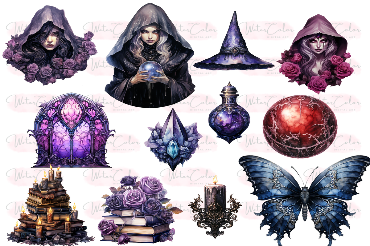 Gothic Witches Collection Clipart, a Decorative Illustration by Watercolor Digital (Photo 4 of 9)