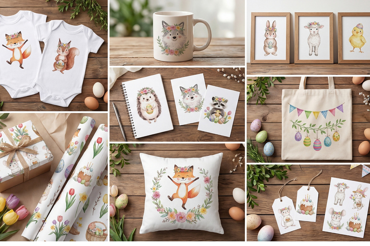 Easter Animals Watercolor Clipart, an Animal Illustration by PassionPNGcreation (Photo 7 of 7)