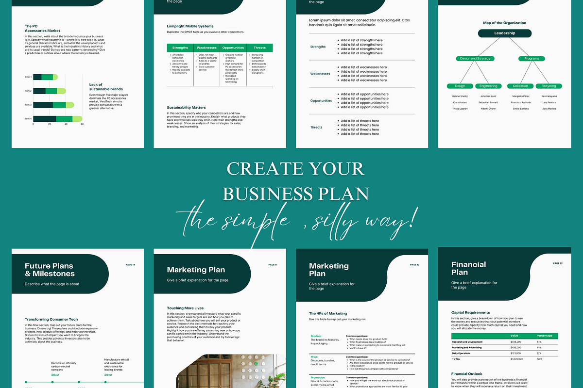 Dark Green Modern Business Plan, a Print Template by TheSimplySereneShop (Photo 1 of 9)