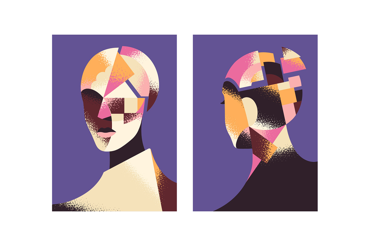 Abstract geometric woman faces cards, a Decorative Illustration by PaperTrident (Photo 2 of 3)