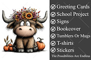 Whimsical Autumn Highland Cow PNG, a Seasonal Illustration by Canvas Craft (Thumbnail 3 of 10)