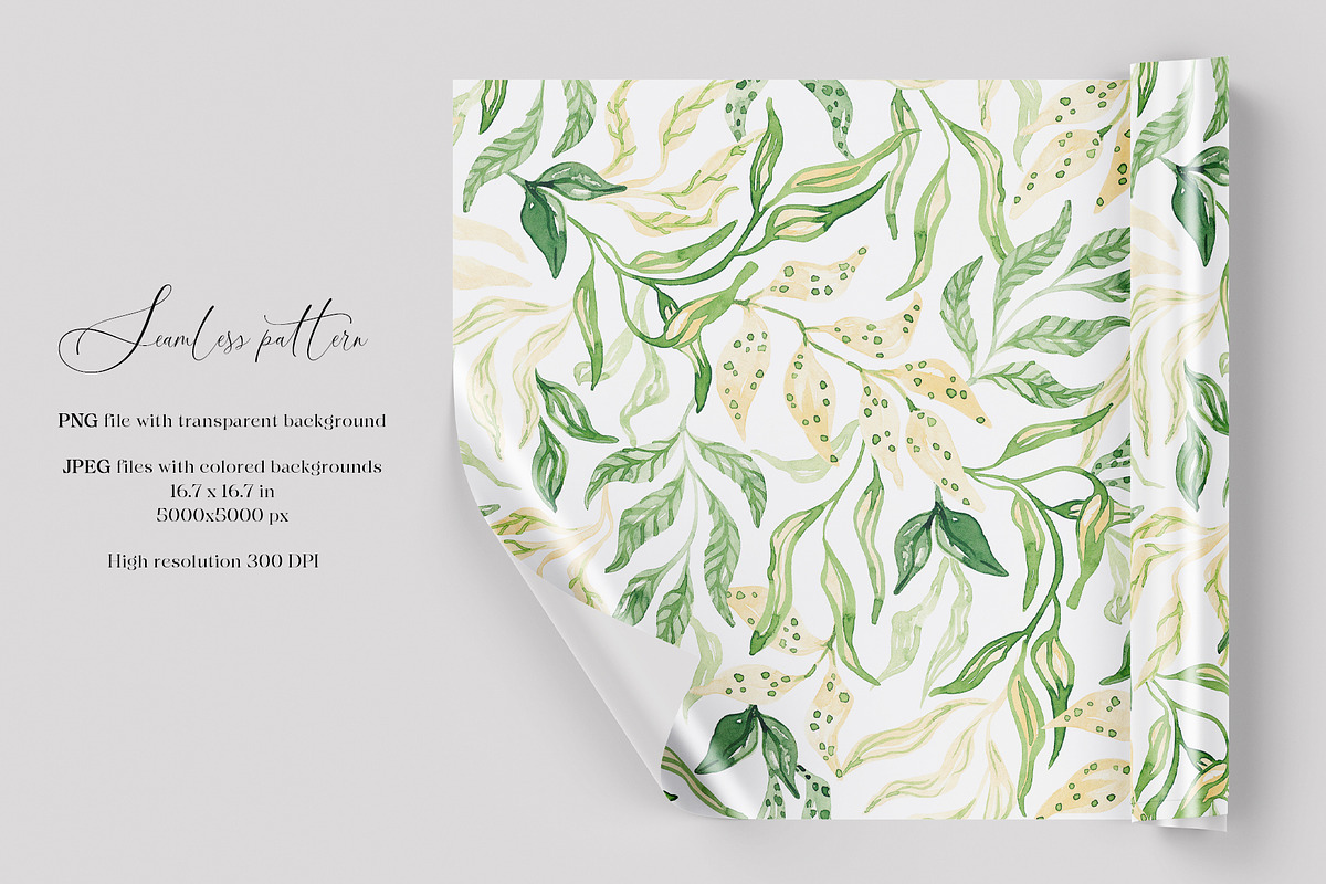 Watercolor Spring Foliage Pattern, a Pattern Graphic by SirenaArt (Photo 3 of 15)